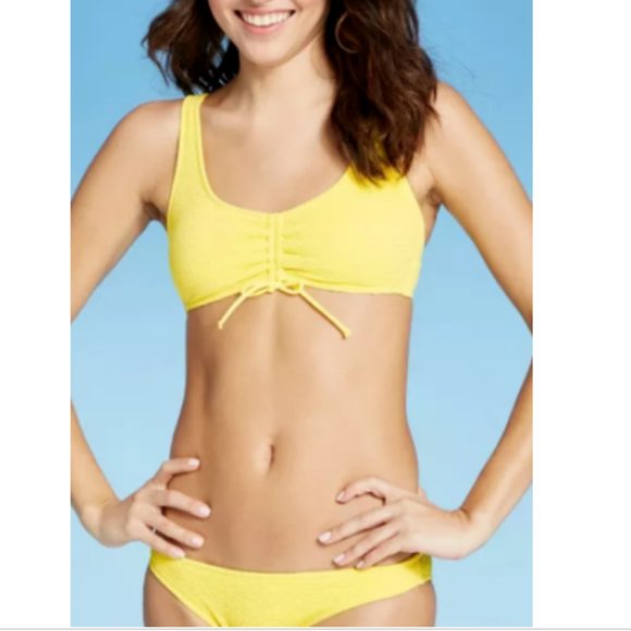 Xhilaration Yellow Textured Cinch Front Bralette Bikini Set~Medium - Picture 1 of 6